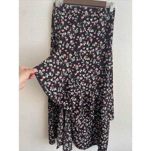 BTFBM Size‎ S Skirt Boho Elastic Waist Split Ruffle High Low Beach Maxi Floral - Picture 3 of 8